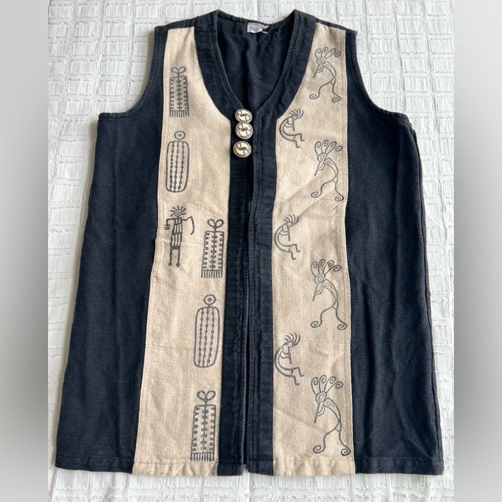 Venus Imports Long Vest Cardigan Duster Cotton Southwest Print With Pockets M